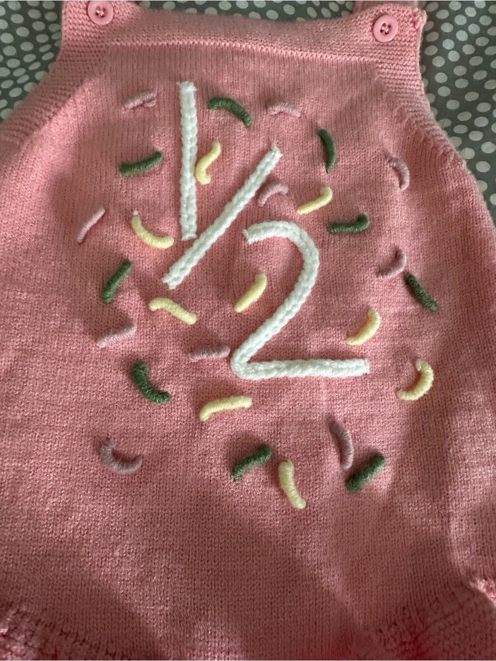 Pink Knit Baby Romper with '1/2' Embroidery